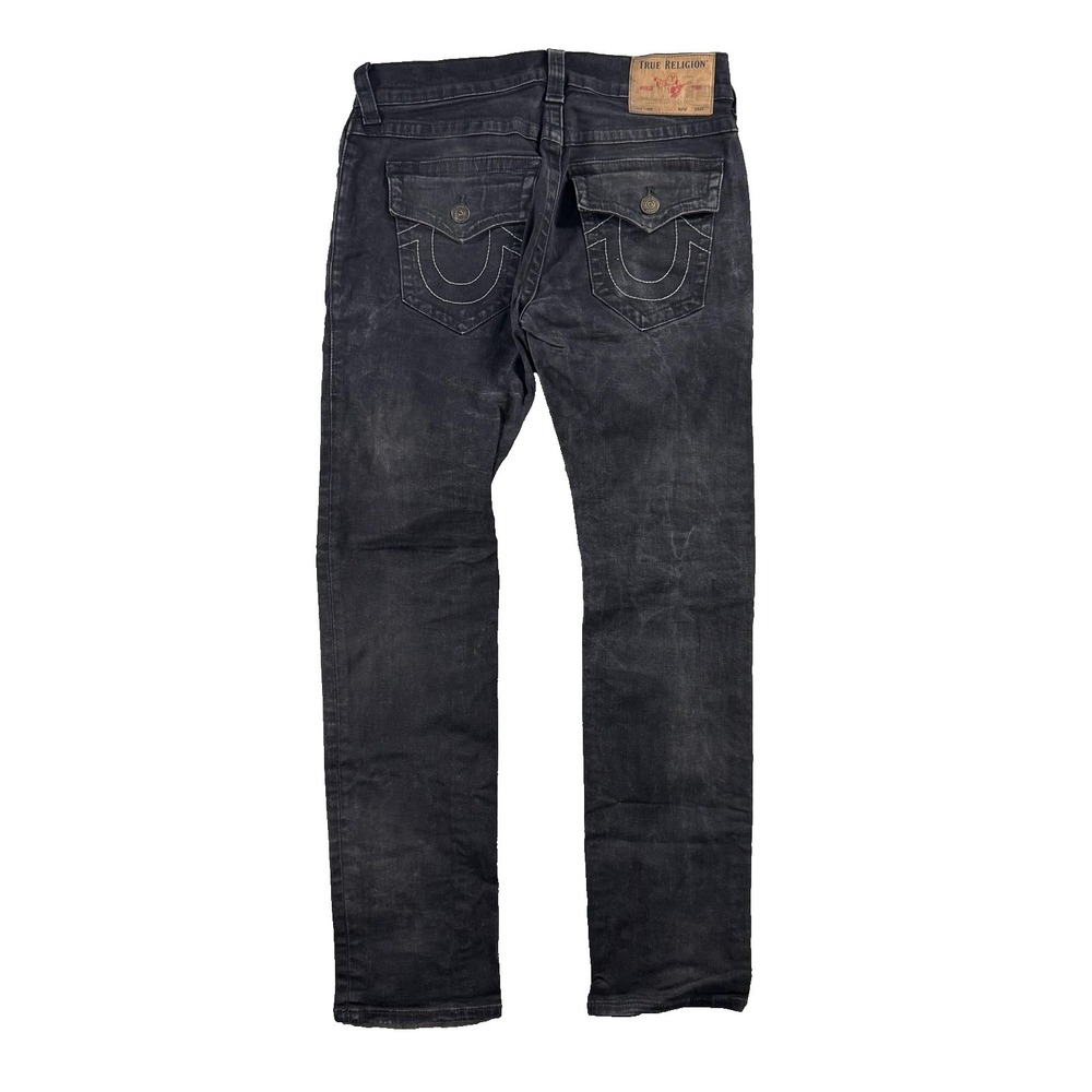 True Religion Rocco Jeans Mens 32x31 Charcoal Wash Relaxed Skinny Stretch Denim